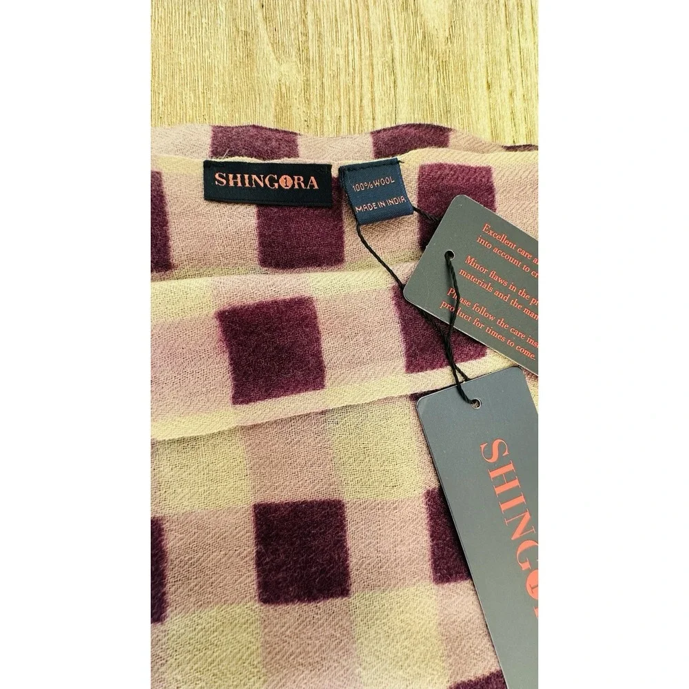 NWT Shingora Shawl Scarf Pure New Wool Purple Beige Woolmark Large 82